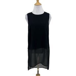 BCBGeneration Top Womens XS Black Tunic Sleeveless Double Slit Sheer Hem Blouse